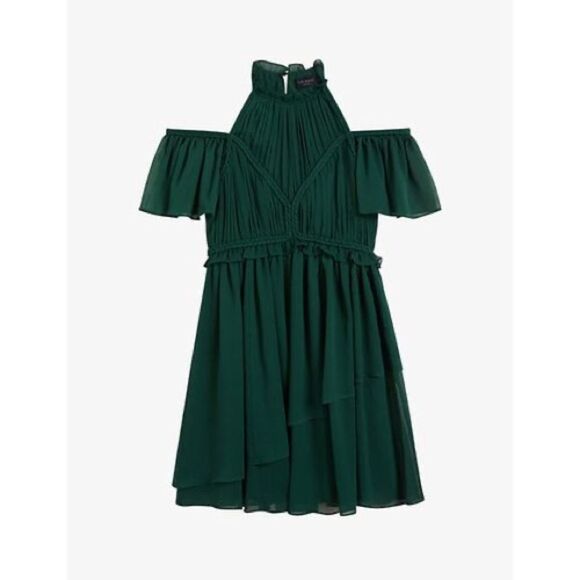 NWT Ted Baker London  Poppio Mini Dress in emerald green cold-shoulder Sz 8 - Picture 4 of 12